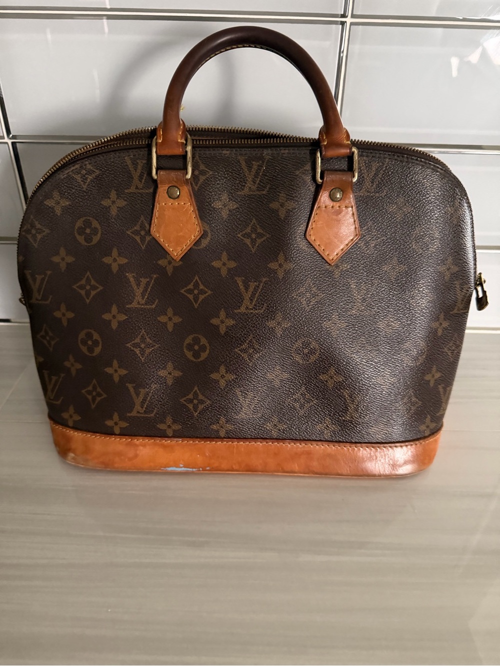 Louis Vuitton Monogram Canvas Satchel with Tan Leather Trim